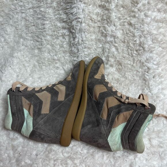 Sam Edelman leather suede gray & mint green &fabric tan lace up wedge bo… - Picture 6 of 14